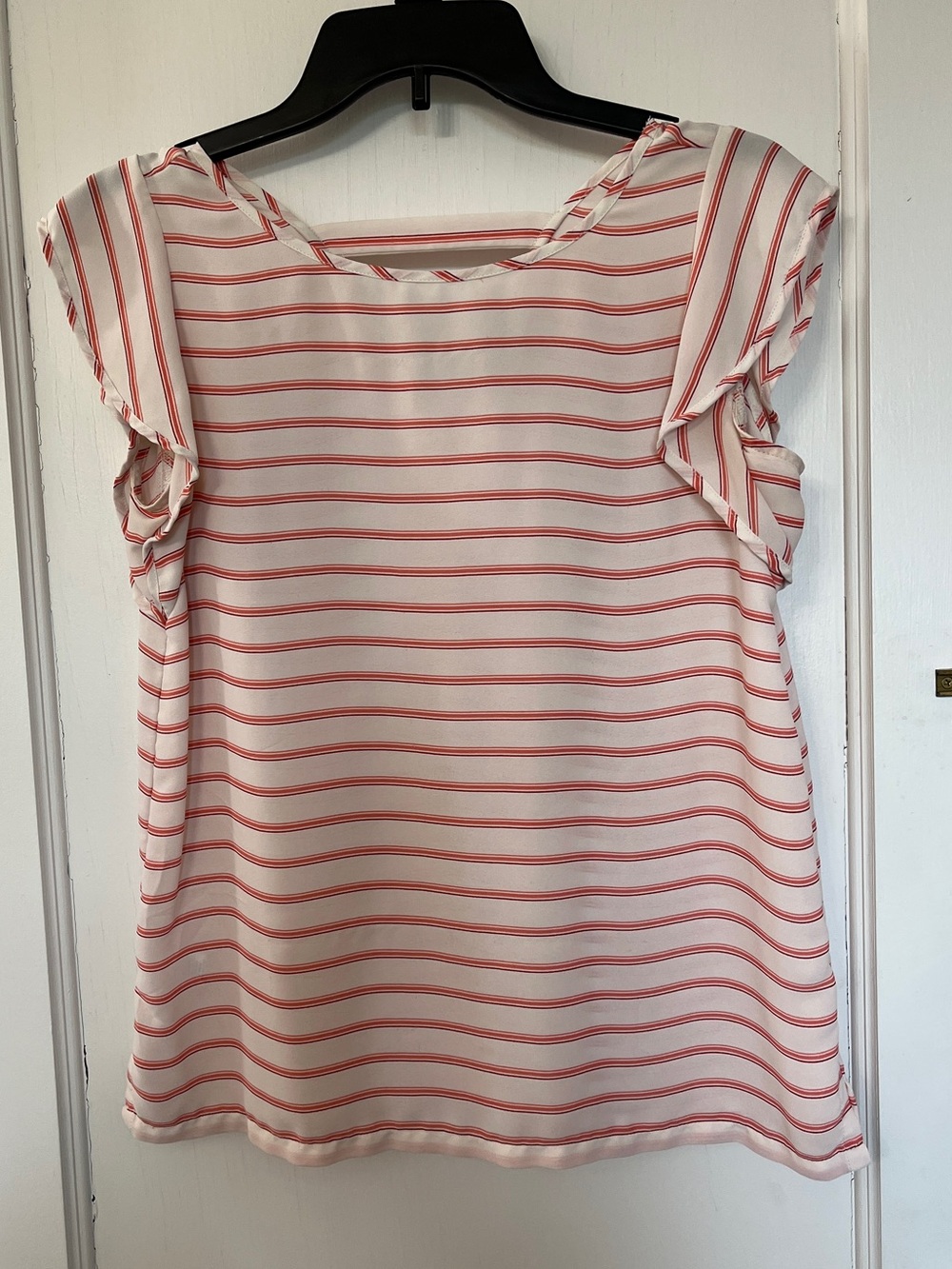 Orange/white striped top by Loft, XS